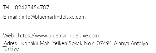 Blue Marlin Deluxe Spa & Resort telefon numaralar, faks, e-mail, posta adresi ve iletiim bilgileri